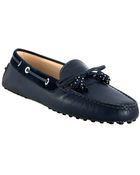 Tod's Navy Leather Haven Nappine Studded Tassel Loafers - Lyst
