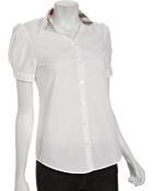 Burberry Brit White Cotton Nova Trim Button Front Blouse - Lyst