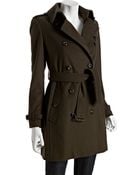 Burberry Olive Wool-cashmere Buckingham Belted Trench - Lyst