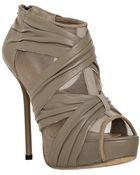 L.A.M.B. Taupe Leather and Mesh Crepe Platform Booties - Lyst