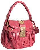 Miu Miu Pink Ruched Leather Braided Strap Shoulder Bag - Lyst