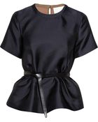 3.1 Phillip Lim Belted Satin Peplum Top - Lyst