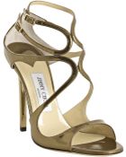 Jimmy Choo Bronze Mirrored Leather Lance Sandals - Lyst