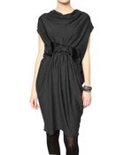 Lanvin Silk Satin Bow Wool Jersey Dress - Lyst