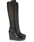 Saint Laurent Wedge Leather Knee Boots - Lyst