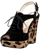 Prada Lace-up Wedge Sandal - Lyst
