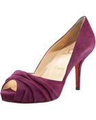 Christian Louboutin Ruched Peep-toe Suede Pump - Lyst