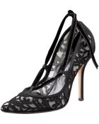 Oscar de la Renta Lace Velvet-ribbon Pump - Lyst