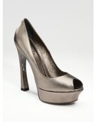 Saint Laurent Metallic Leather Platform Pumps - Lyst