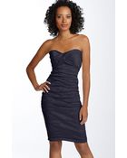 Nicole Miller Ruched Metallic Sheath Dress - Lyst