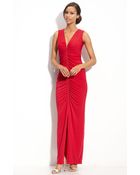 Calvin Klein Exposed Zip Ruched Jersey Gown - Lyst