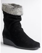 La Canadienne Fancy Faux-Fur Cuff Suede Wedge Boots - Lyst