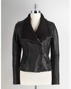 Michael Kors Leather Jacket with Knit Collar - Lyst