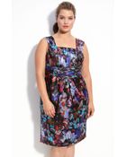 Donna Morgan Pleated Print Dress (plus) - Lyst