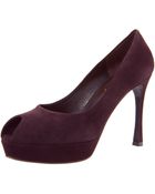 Saint Laurent Peep-toe Suede Pump - Lyst
