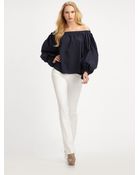 Saint Laurent Off-the-shoulder Cotton Blouse - Lyst