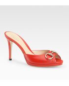 Gucci Hollywood Leather Horsebit Peep Toe Sandals - Lyst