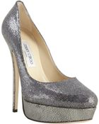 Jimmy Choo Anthracite Metallic Glitter Platform Pumps - Lyst