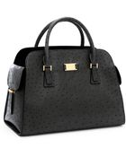 Michael Kors Gia Ostrich-embossed Leather Satchel, Black - Lyst