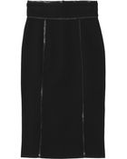 Burberry Leather-trimmed Stretch-jersey Pencil Skirt - Lyst
