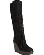 Saint Laurent Black Suede Yda 90 Wedge Tall Boots - Lyst