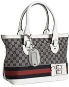 Gucci Navy Canvas and Leather Heritage Web Stripe Tote - Lyst