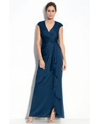 Adrianna Papell Faux Wrap Chiffon Gown - Lyst
