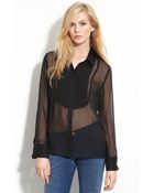 Leith Sheer Silk Tuxedo Blouse - Lyst
