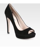 Miu Miu Suede Peep Toe Platform Pumps - Lyst