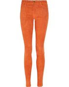 Current/Elliott The Ankle Skinny Low-rise Suede Jeans - Lyst