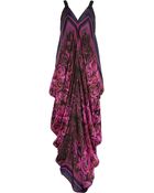 Roberto Cavalli Draped Floral-Print Silk-Chiffon Gown - Lyst