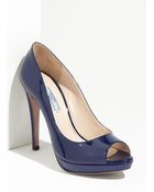 Prada Patent Leather Peep Toe Pump - Lyst