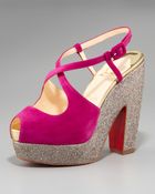Christian Louboutin Suede Glitter-platform Sandal - Lyst