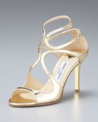 Jimmy Choo Mirrored Leather Crisscross Sandal - Lyst