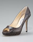 Jimmy Choo Snake-print Peep-toe Platform Pump - Lyst