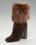Saint Laurent Aurelya Fur-cuff Ostrich-heel Ankle Boot - Lyst