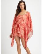 Natori Embroidered Short Silk Caftan - Lyst
