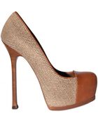 Saint Laurent 140mm Tribtoo Woven Linen & Leather Pump - Lyst