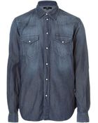 7 For All Mankind Blue Washed Denim Shirt - Lyst
