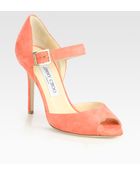 Jimmy Choo Lace Sue Suede Peep Toe Mary Jane Pumps - Lyst