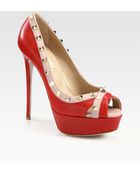 Valentino Rockstud Leather Platform Peep Toe Pumps - Lyst