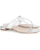 Miu Miu Crystal-Embellished Metallic Leather Sandals - Lyst