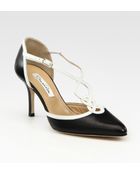 Oscar de la Renta Two-tone T-strap Point Toe Pumps - Lyst