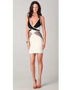 Hervé Léger Colorblock V Neck Dress - Lyst