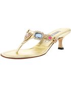 Manolo Blahnik Beaded Kitten-heel Thong Sandal - Lyst
