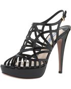 Prada Patent Caged Slingback Sandal - Lyst