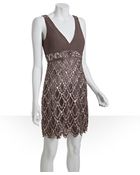 Sue Wong Taupe Woven Beaded Sequin Petal Hem Dress - Lyst