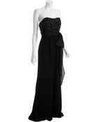 Theia Black Crepe Beaded Bodice Strapless Evening Gown - Lyst
