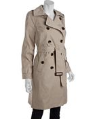 London Fog Stone Cotton Blend Double Breasted Trench - Lyst