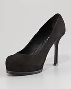 Saint Laurent Tribtoo Suede Mid-heel Pump - Lyst